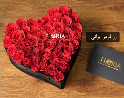 باکس گل قلب با رز قرمز ایرانی باکس چوبی
