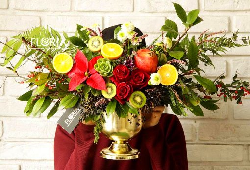 سبد گل یلدا مدل لوکس گلدان طلایی