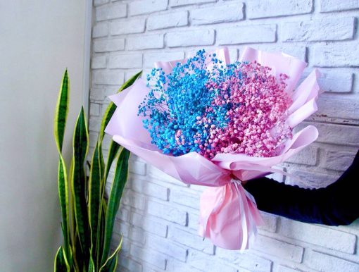 دسته گل عروس هلندی صورتی آبی
